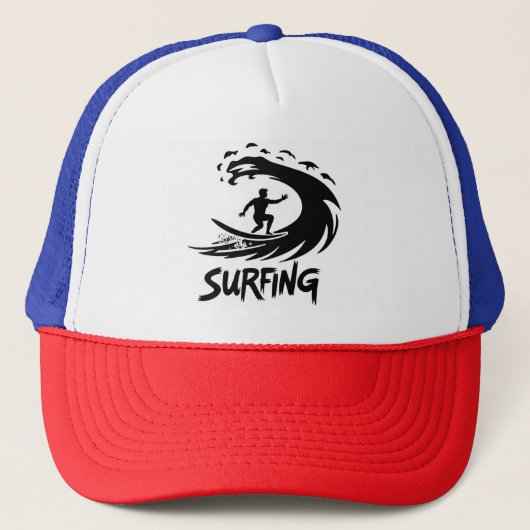 Minimalistische Surfer Silhouet Golfhoed Trucker Pet (Voorkant)