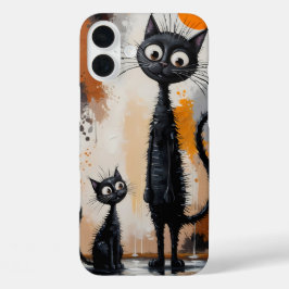 Minimalistische surrealistische zwarte kattenkunst iPhone 16 plus hoesje