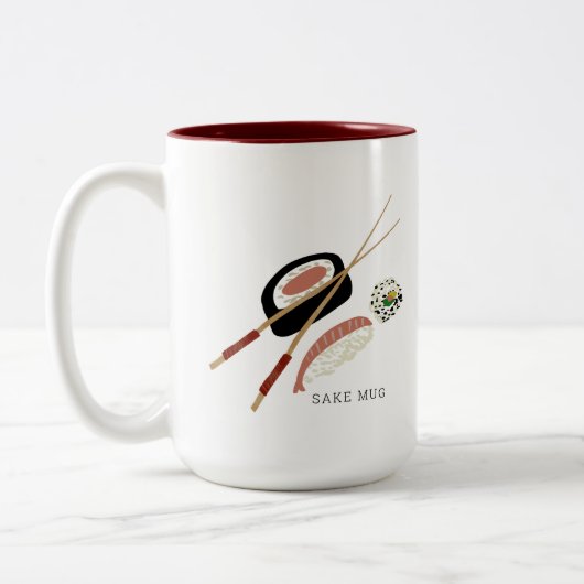 Minimalistische Sushi Rolls Sake & Chopsticks Tweekleurige Koffiemok (Links)