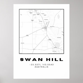 Minimalistische Swan Hill kaart met coördinaten | Poster