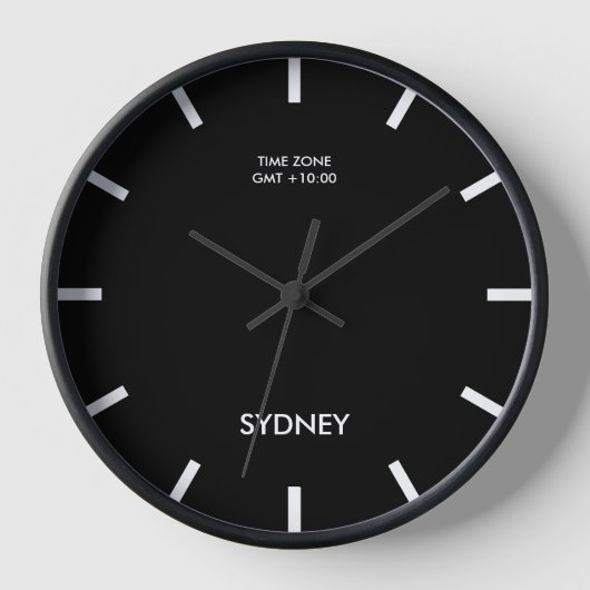 Minimalistische Sydney Time Zone Newsroom Black Wa (Voorkant)