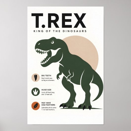 Minimalistische T. Rex educatieve kinderkamer Poster (Voorkant)