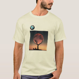 Minimalistische T-shirt met zonsondergang en boom
