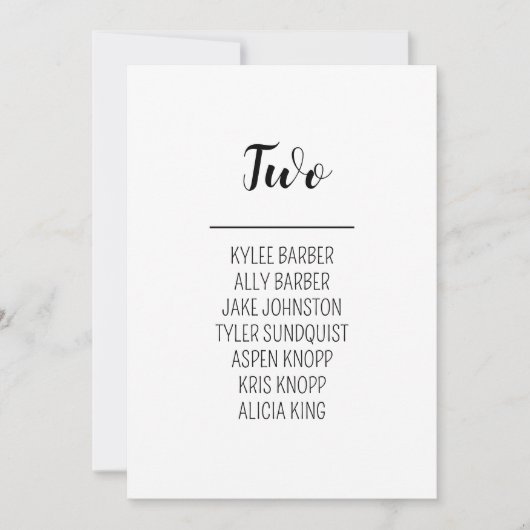 Minimalistische tabel nummer 2 Zitplaatskaart Kaart (Voorkant)