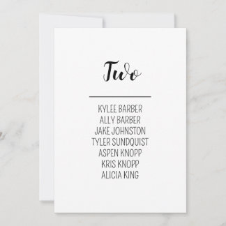 Minimalistische tabel nummer 2 Zitplaatskaart Kaart