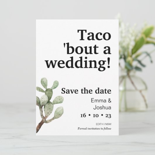 Minimalistische taco over een bruiloft Save the Da Kaart (Staand voorkant)
