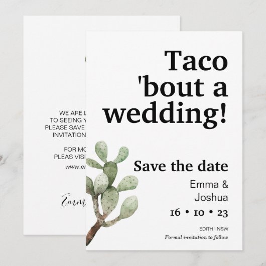 Minimalistische taco over een bruiloft Save the Da Kaart (Voorkant / Achterkant)