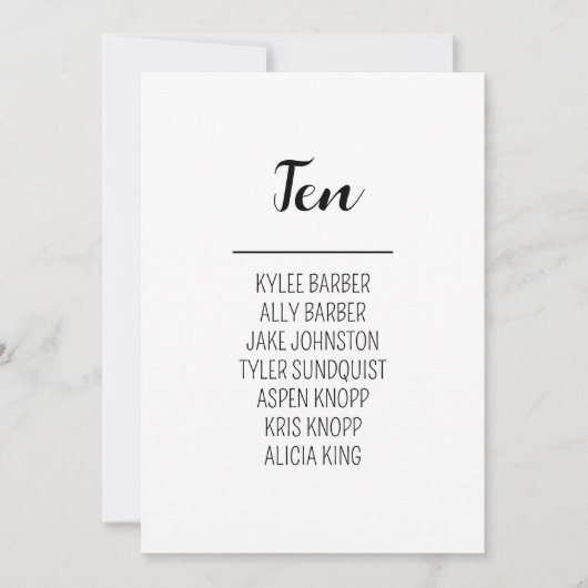 Minimalistische tafel nummer 10 Zitplaatskaart Kaart (Voorkant)