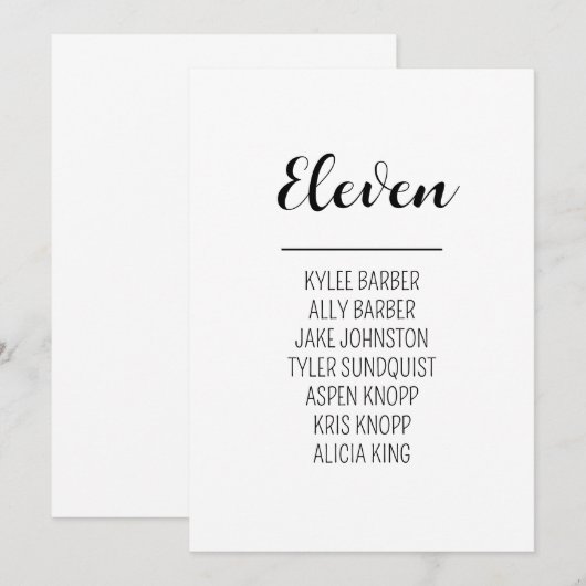 Minimalistische tafel nummer 11 Zitplaatskaart Kaart (Voorkant / Achterkant)