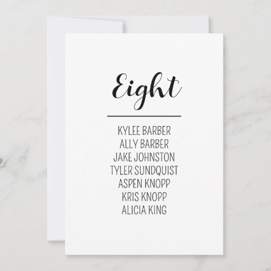 Minimalistische tafel nummer 8 Zitplaatskaart Kaart (Voorkant)