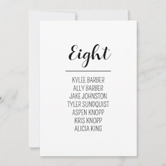 Minimalistische tafel nummer 8 Zitplaatskaart Kaart