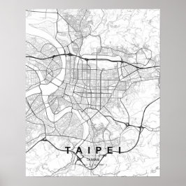 Minimalistische Taipei-kaart (Zwart & Wit) Poster