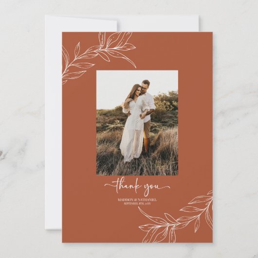 Minimalistische tak blad aangepaste Afbeelding bru Bedankkaart (Achterkant)