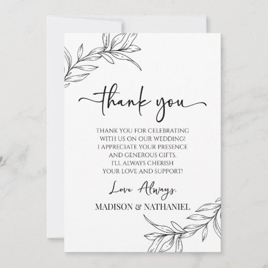Minimalistische tak blad aangepaste Afbeelding bru Bedankkaart (Voorkant)