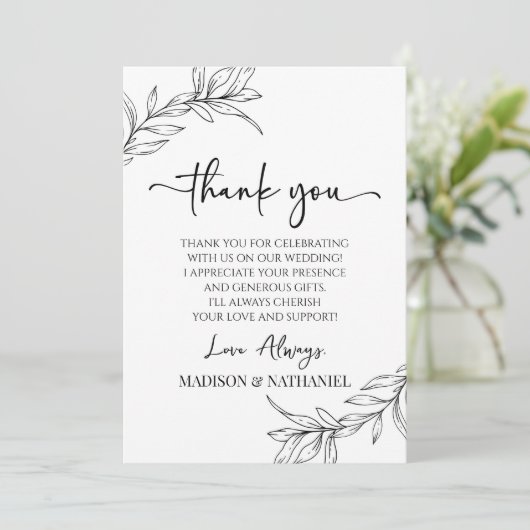 Minimalistische tak blad aangepaste Afbeelding bru Bedankkaart (Staand voorkant)