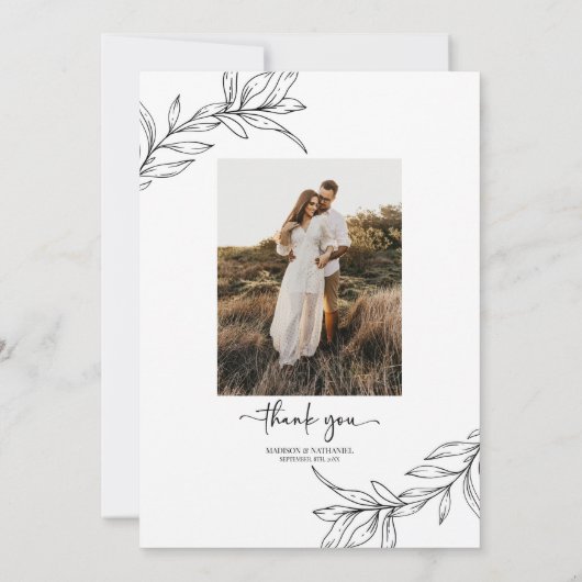 Minimalistische tak blad aangepaste Afbeelding bru Bedankkaart (Achterkant)