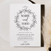 Minimalistische tak- en bladkransbruiloft kaart