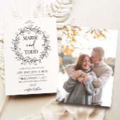 Minimalistische tak- en bladkransbruiloft kaart