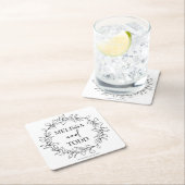 Minimalistische tak- en bladkransbruiloft kartonnen onderzetters (Insitu)