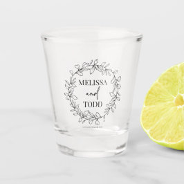 Minimalistische tak- en bladkransbruiloft shot glas