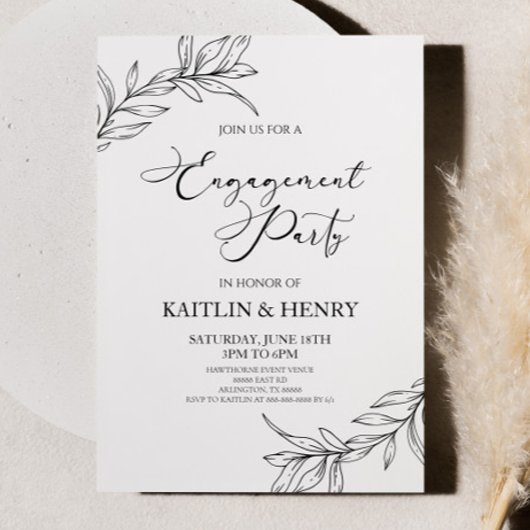 Minimalistische tak verlaat verlovingsfeest kaart