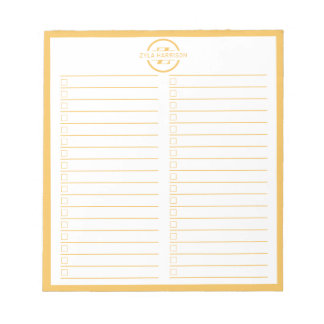 Minimalistische takenlijst met monogram en naam in notitieblok