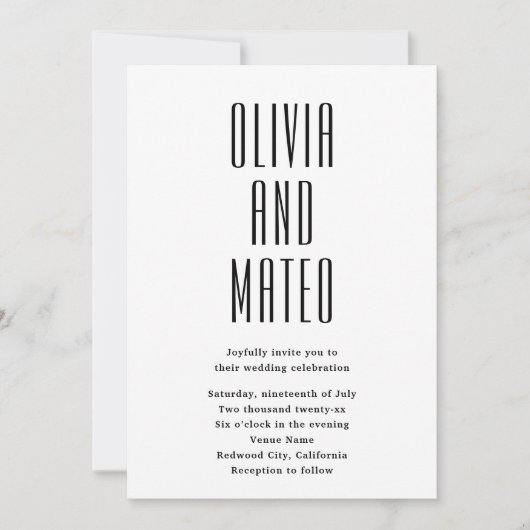 Minimalistische Tall Sans Serif bruiloft uitnodigi Kaart (Voorkant)