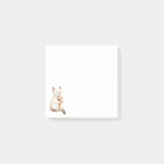 Minimalistische Tan en Witte Schattigee Cat Ice Cr Post-it® Notes (Voorkant)