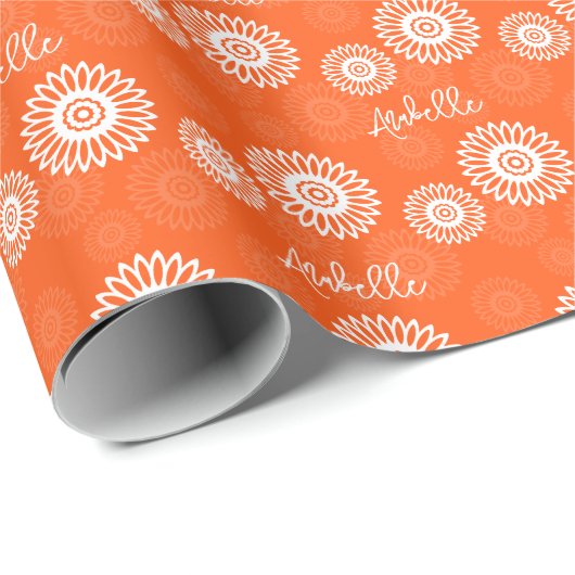 Minimalistische tangerine sinaasappel daisy floral cadeaupapier (Rol Hoek)