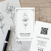 Minimalistische Tattoo Artist Visitekaartje met QR