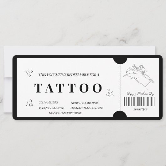 Minimalistische Tattoo Bon uitnodiging (Voorkant)