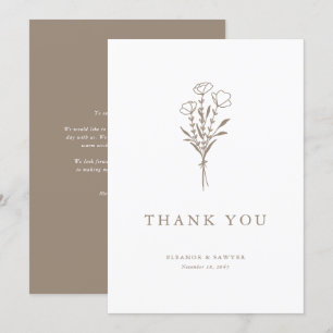 Minimalistische Taupe Bloemen Boeket bruiloft Bedankkaart