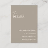 Minimalistische Taupe Brown Elegant Chique Bruilof Informatiekaartje (Voorkant)