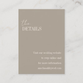 Minimalistische Taupe Brown Elegant Chique Bruilof Informatiekaartje