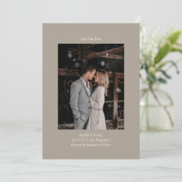 Minimalistische Taupe Elegant Wedding Custom Foto Save The Date