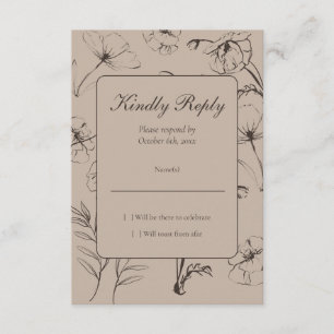 Minimalistische Taupe en Espresso Bloemen 30e Verj RSVP Kaartje