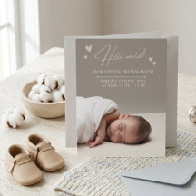 Minimalistische Taupe Hartjes Foto Geboorteaankond