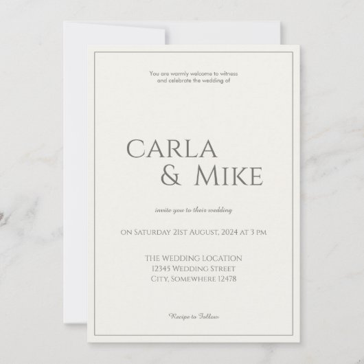 Minimalistische Taupe Huwelijksuitnodiging Kaart (Voorkant)
