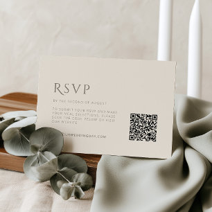 Minimalistische Taupe Ivoor Trouw RSVP Kaart QR co Notitiekaartje