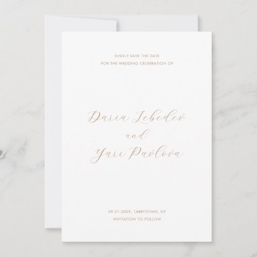 Minimalistische Taupe moderne bruiloft Save The Date (Voorkant)