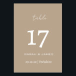 Minimalistische taupe script bruiloft gepersonalis kaart<br><div class="desc">Elegant Taupe Script Gepersonaliseerde tabel Nummer Kaart</div>