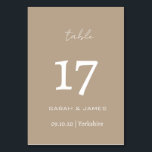 Minimalistische taupe script bruiloft gepersonalis kaart<br><div class="desc">Elegant Taupe Script Gepersonaliseerde tabel Nummer Kaart</div>