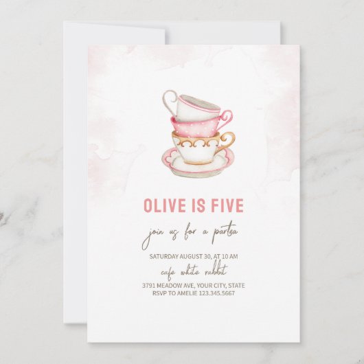 Minimalistische Tea Party verjaardagsuitnodiging Kaart (Voorkant)