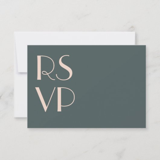 Minimalistische Teal Art Deco Trouw-RSVP QR-code RSVP Kaartje (Voorkant)