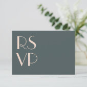 Minimalistische Teal Art Deco Trouw-RSVP QR-code RSVP Kaartje (Staand voorkant)