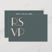 Minimalistische Teal Art Deco Trouw-RSVP QR-code RSVP Kaartje (Voorkant / Achterkant)