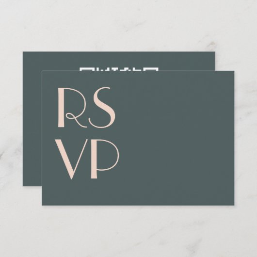 Minimalistische Teal Art Deco Trouw-RSVP QR-code RSVP Kaartje (Voorkant / Achterkant)