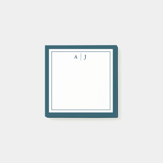 Minimalistische Teal Blauwe Twee Rand Monogram Post-it® Notes (Voorkant)