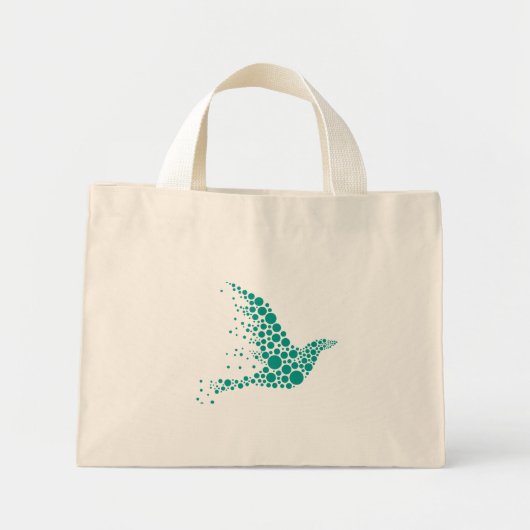 Minimalistische Teal Gestippelde Duif van Vrede Bo Mini Tote Bag (Voorkant)