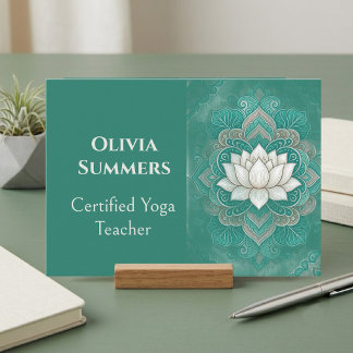 Minimalistische Teal Heilige Lotus Yoga Reiki Inst Visitekaartje